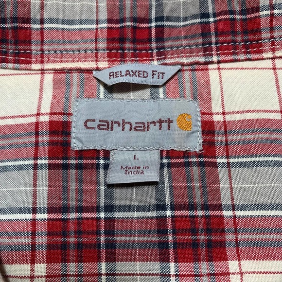 Carhartt | Men | Red Plaid Relaxed Fit Short Sleeve Button Down Shirt | Large - Picture 7 of 11